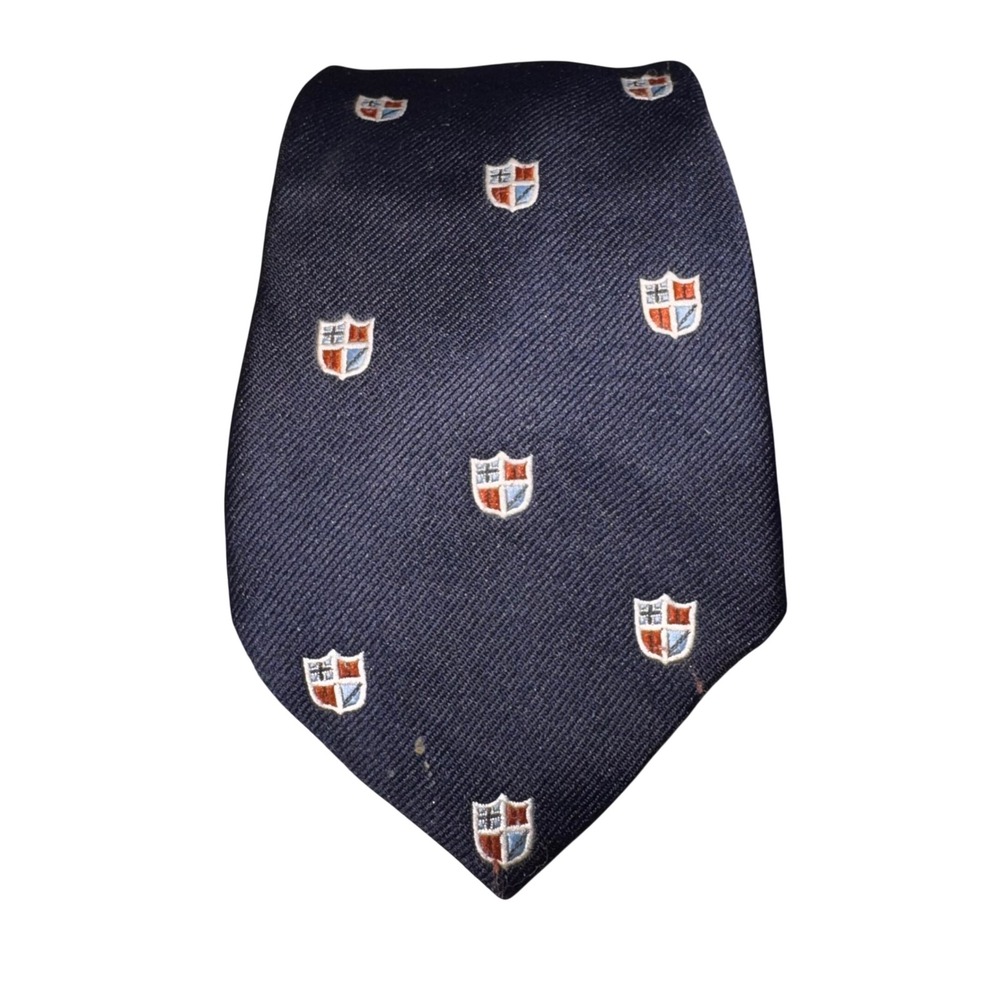 $3 BUNDLE ITEM Vintage Sears Classic Navy Blue Crest Embroidered Necktie Tie